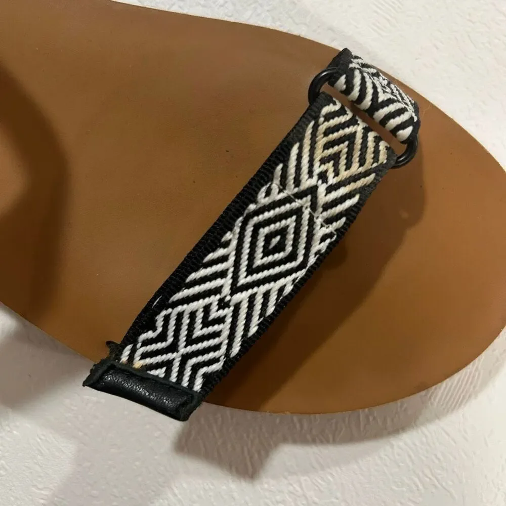 Madewell Black & White Geometric Strap Sandals Size 8.5 Boho Tribal Flat Sandals